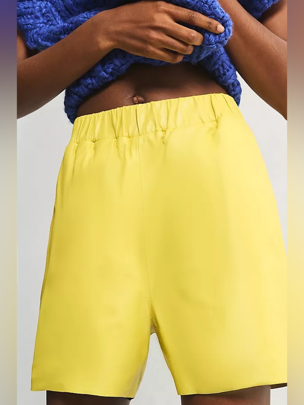New Anthropologie Lamarque Robyn Leather Pull on Shorts in dopamine yellow small